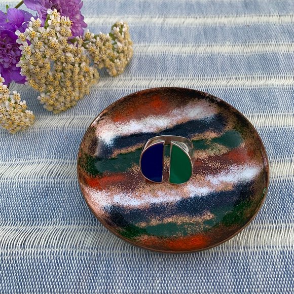 Vintage Calder inspired modernist enameled sterling silver ring - Picture 3 of 8